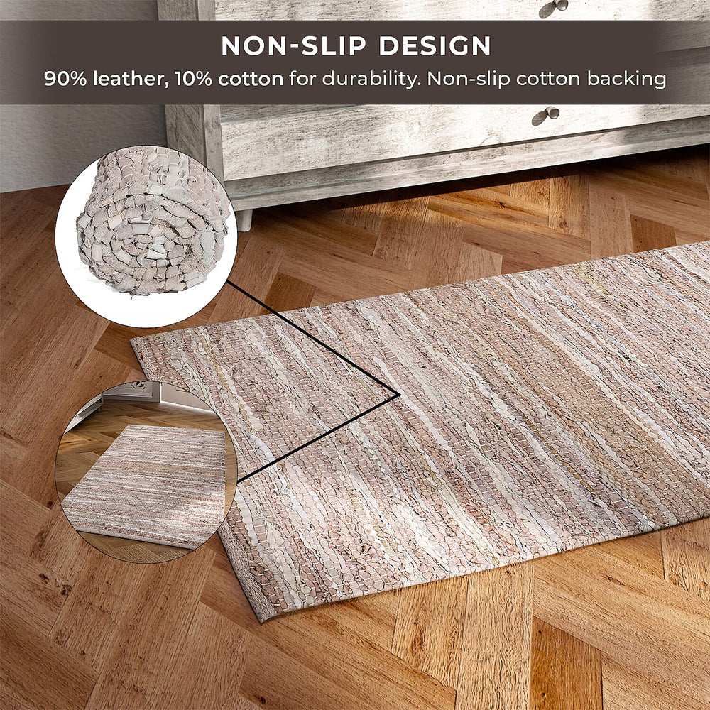Leather Woven Rug and Door Mat (Size 65x1 cm) - Sage Green & Sage Green