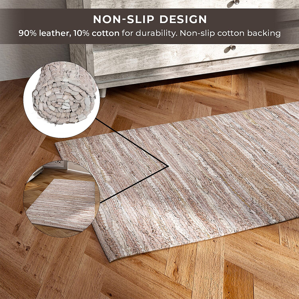 Leather Woven Rug and Door Mat (Size 65x1 cm) - Sage Green & Sage Green