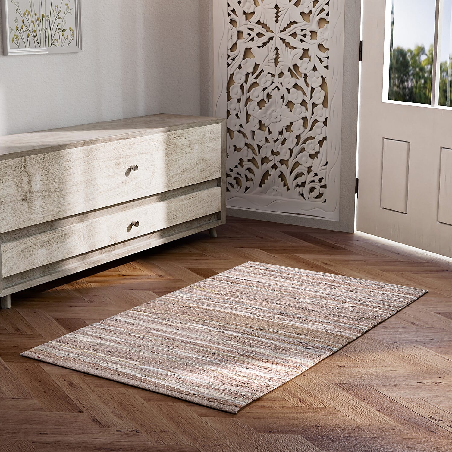 Leather Woven Rug and Door Mat (Size 65x1 cm) - Sage Green & Sage Green