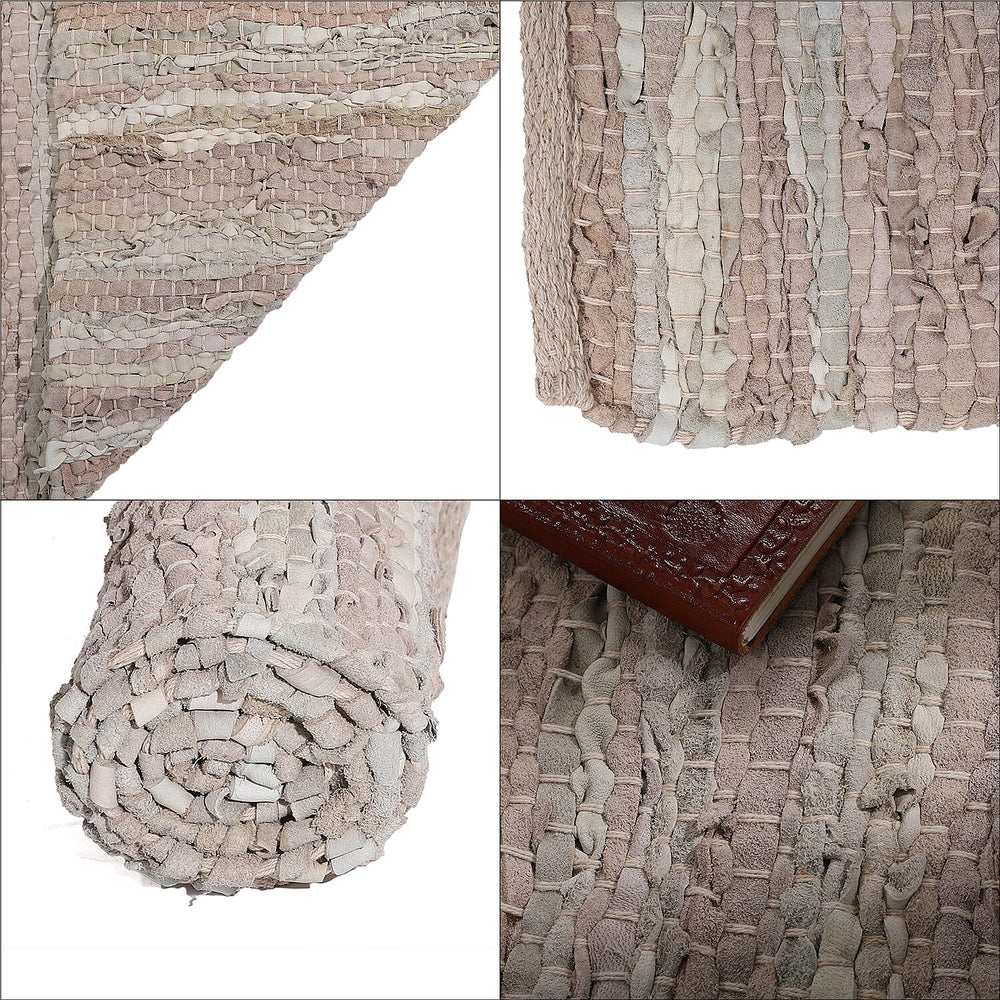 Leather Woven Rug and Door Mat (Size 65x1 cm) - Sage Green & Sage Green