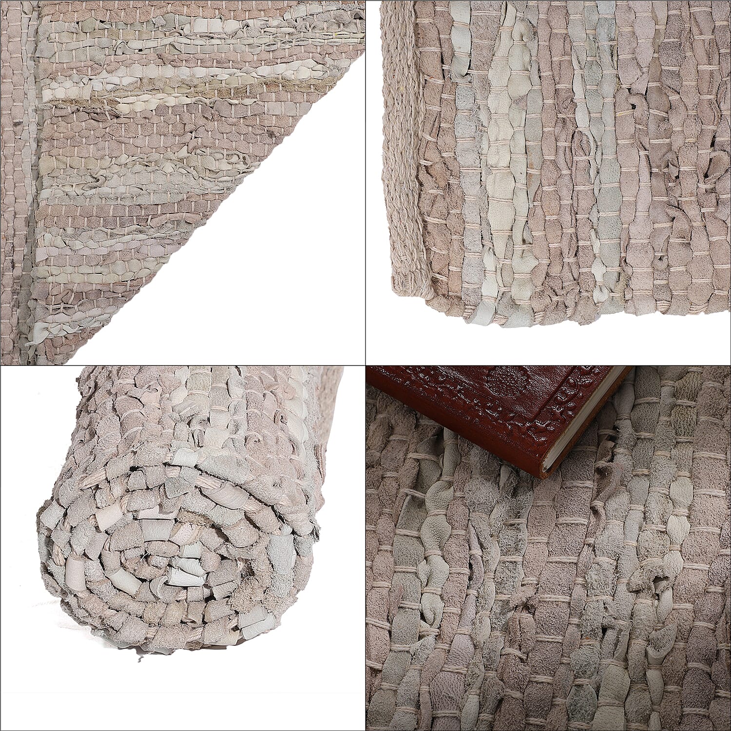 Leather Woven Rug and Door Mat (Size 65x1 cm) - Sage Green & Sage Green