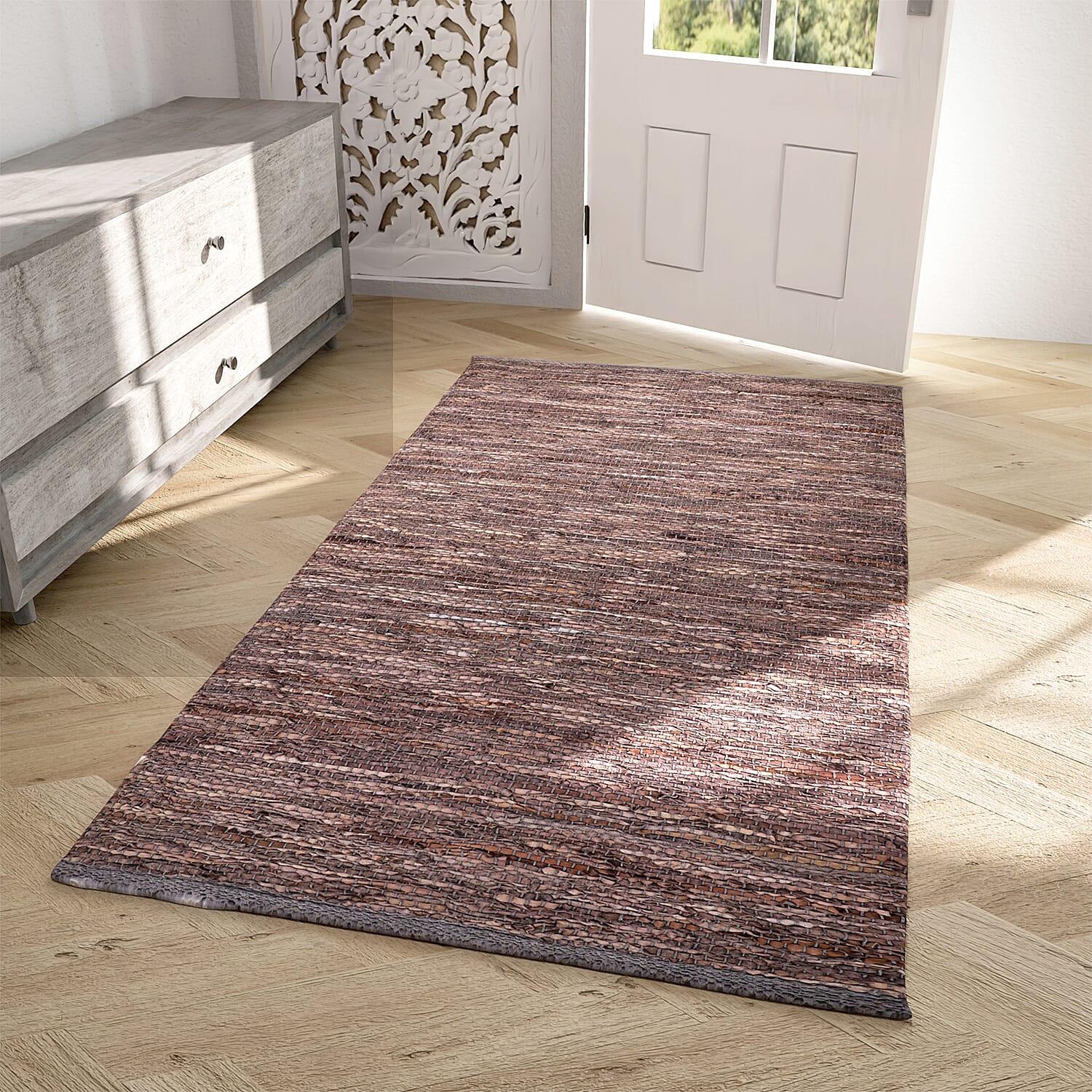 Leather Woven Rug and Door Mat (Size 80x1 cm) - Lavender & Lavender