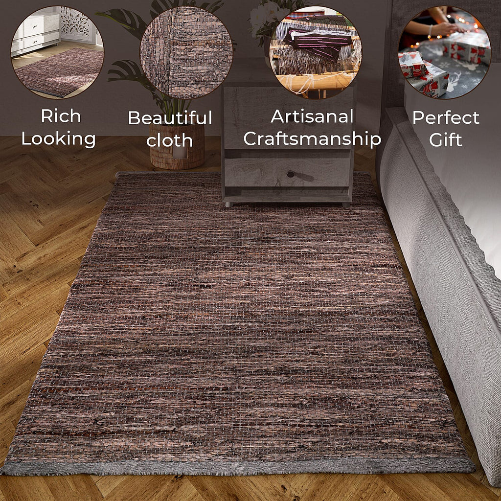 Leather Woven Rug and Door Mat (Size 80x1 cm) - Lavender & Lavender