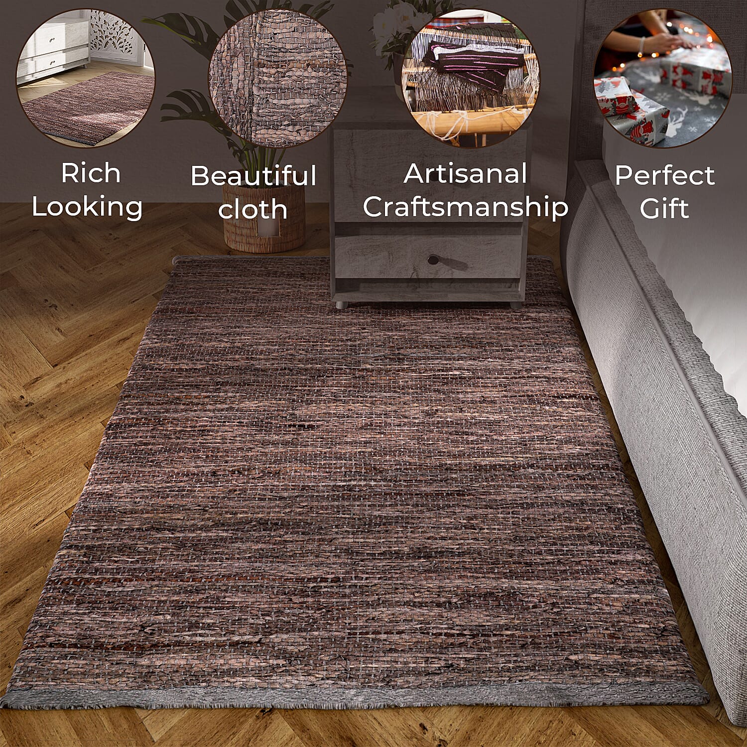 Leather Woven Rug and Door Mat (Size 80x1 cm) - Lavender & Lavender