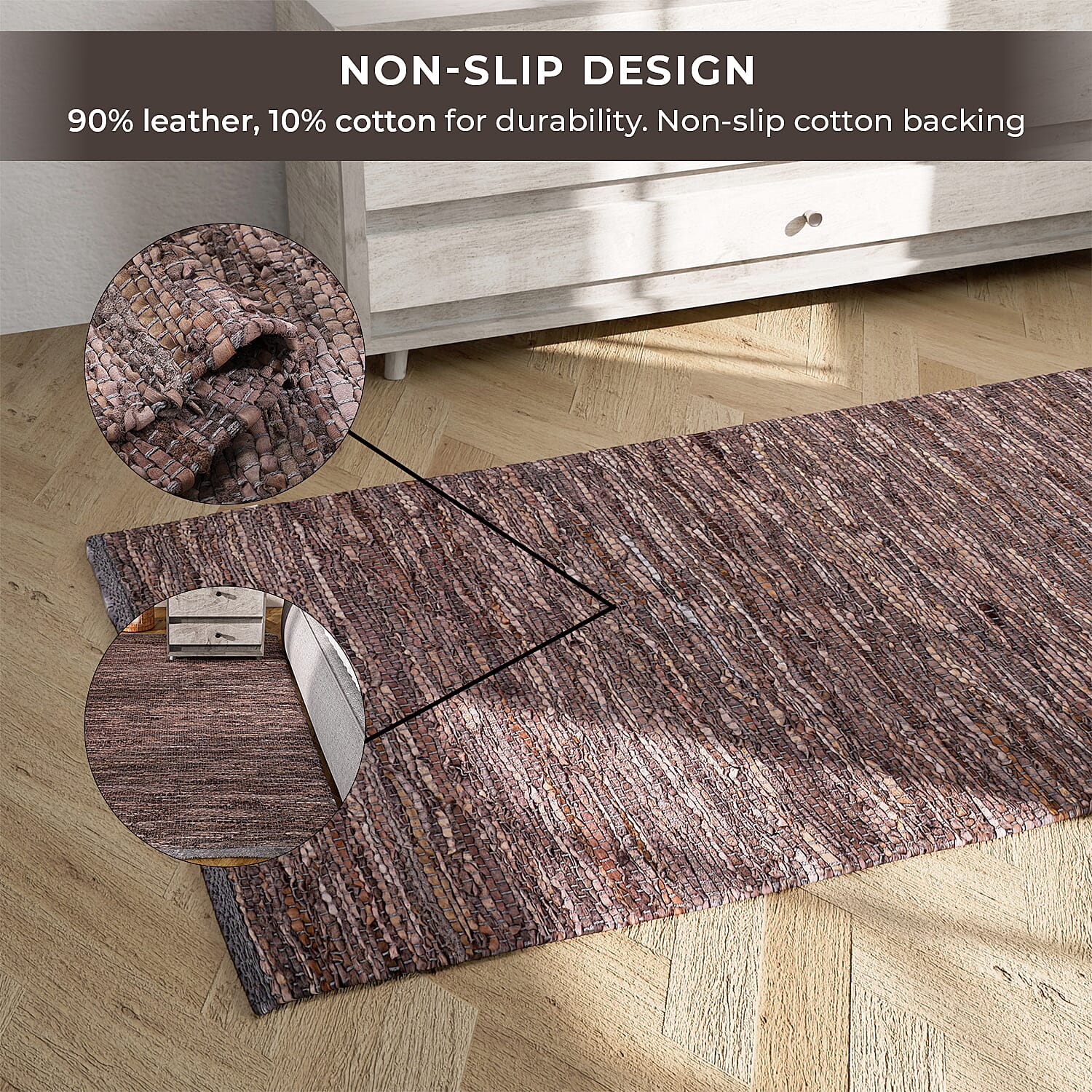 Leather Woven Rug and Door Mat (Size 80x1 cm) - Lavender & Lavender