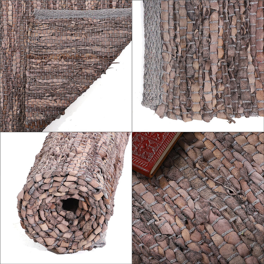 Leather Woven Rug and Door Mat (Size 80x1 cm) - Lavender & Lavender