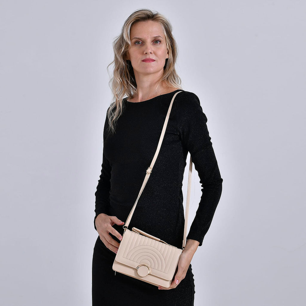 Designer Inspired 2-in-1 PU Crossbody Bag (Size 21x8x14 cm) - Beige