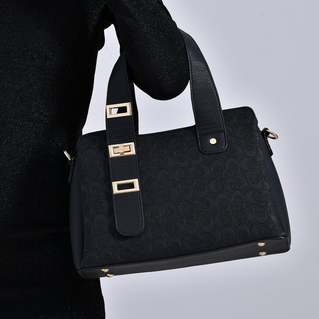 Designer Inspired Patterned Crossbody Bag - Black