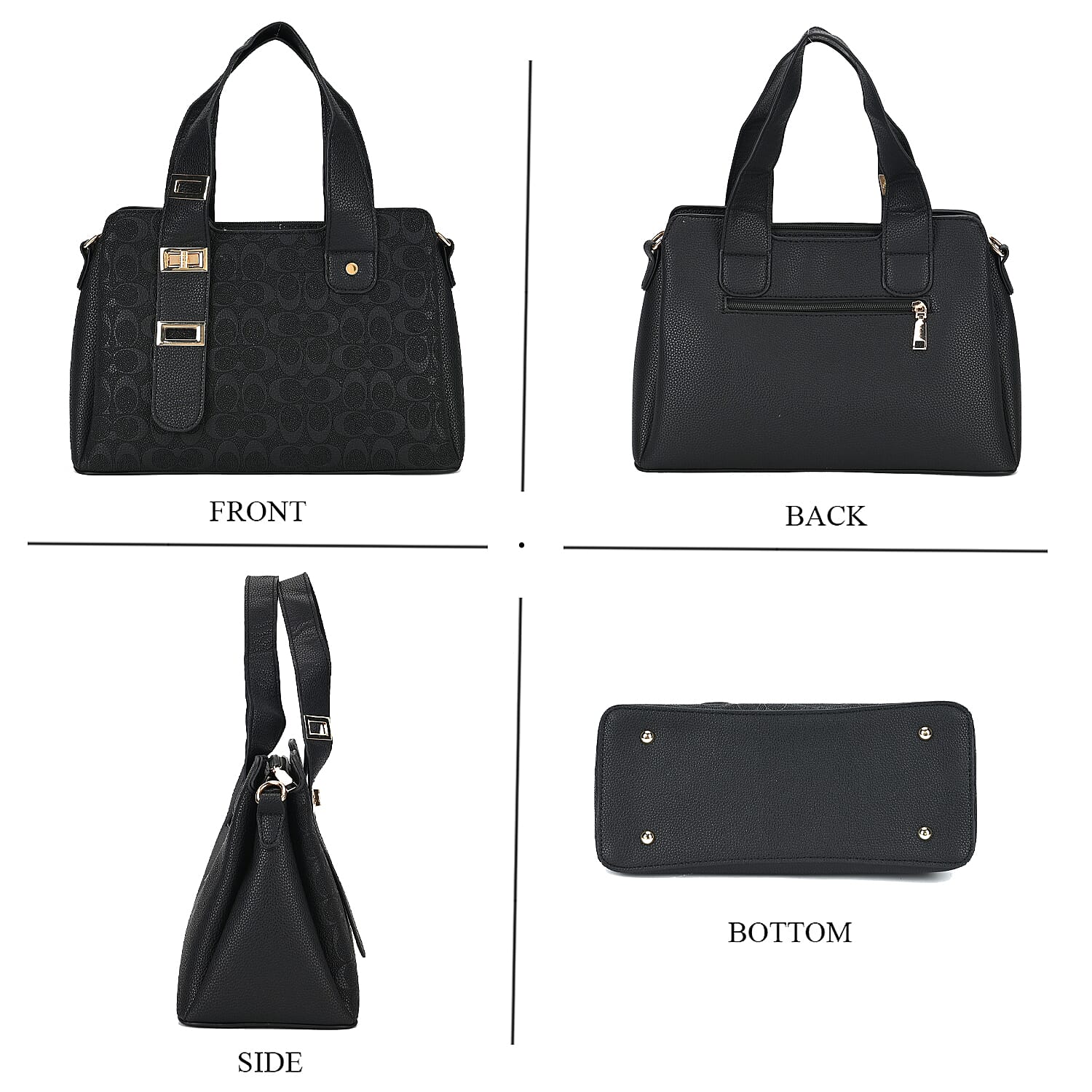 Designer Inspired Patterned Crossbody Bag - Black