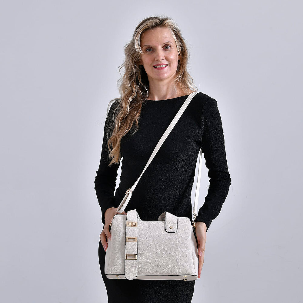 Designer Inspired Patterned Crossbody Bag - White