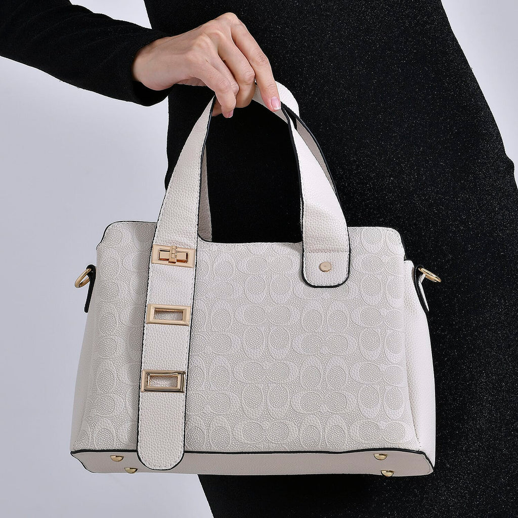 Designer Inspired Patterned Crossbody Bag - White