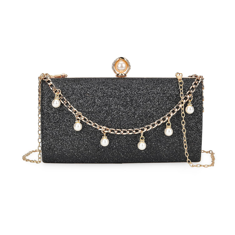 Leatherette Clutch Bag with Necklace & Bracelet (Size 22x12x4 cm) - Black