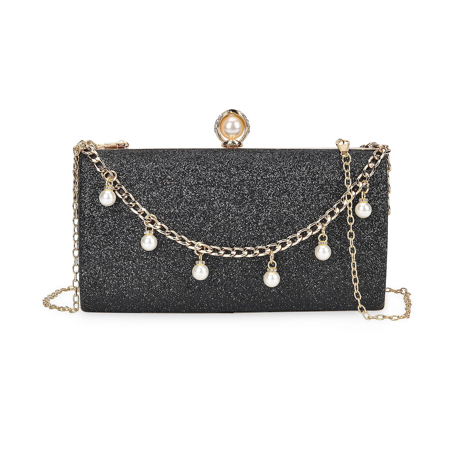 Leatherette Clutch Bag with Necklace & Bracelet (Size 22x12x4 cm) - Black