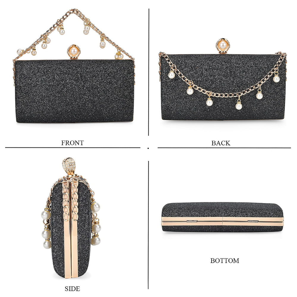 Leatherette Clutch Bag with Necklace & Bracelet (Size 22x12x4 cm) - Black