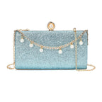 Leatherette Clutch Bag with Necklace & Bracelet (Size 22x12x4 cm) - Sky Blue