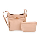 Leatherette Crossbody Bag with Detachable Small Zipper Bag - Beige