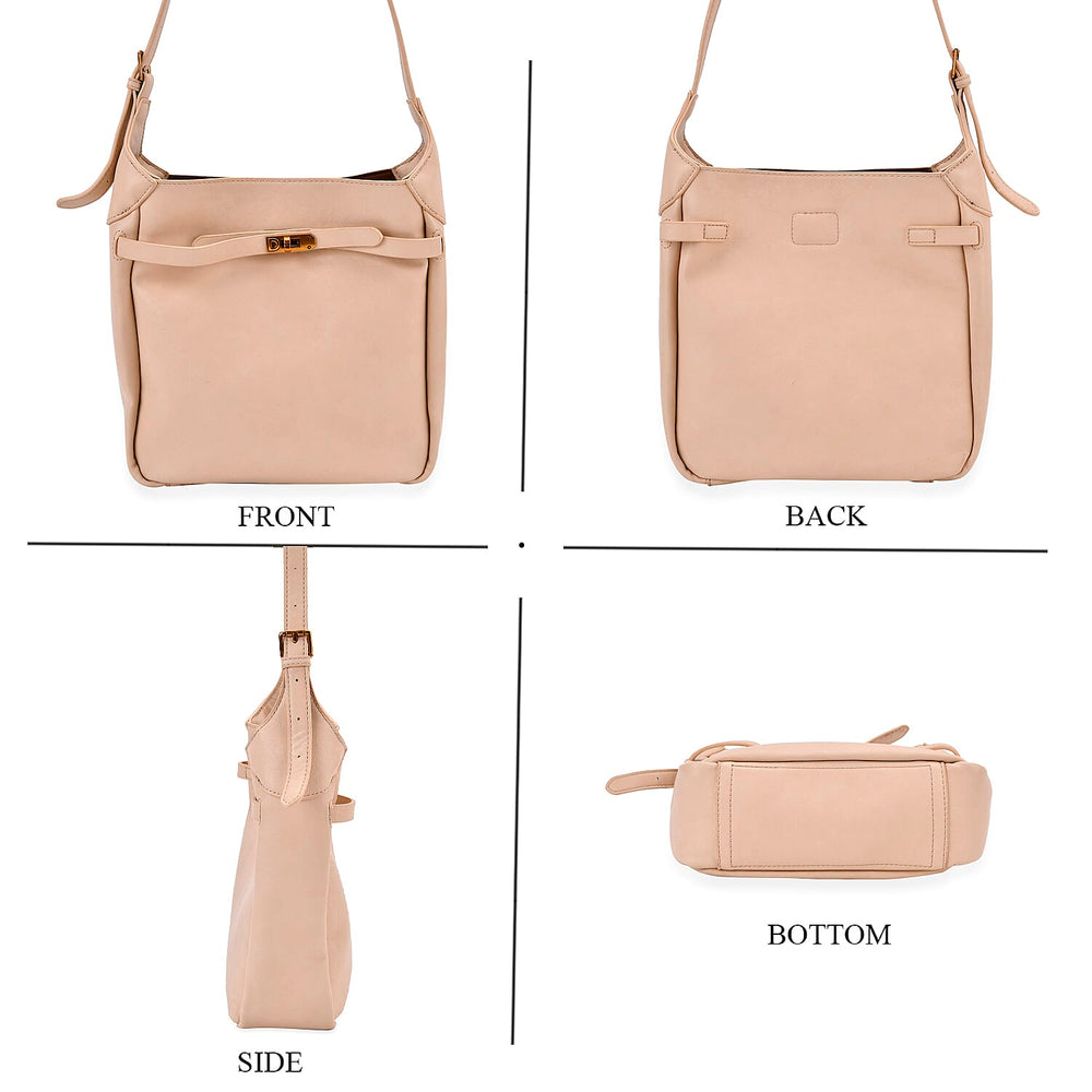 Leatherette Crossbody Bag with Detachable Small Zipper Bag - Beige