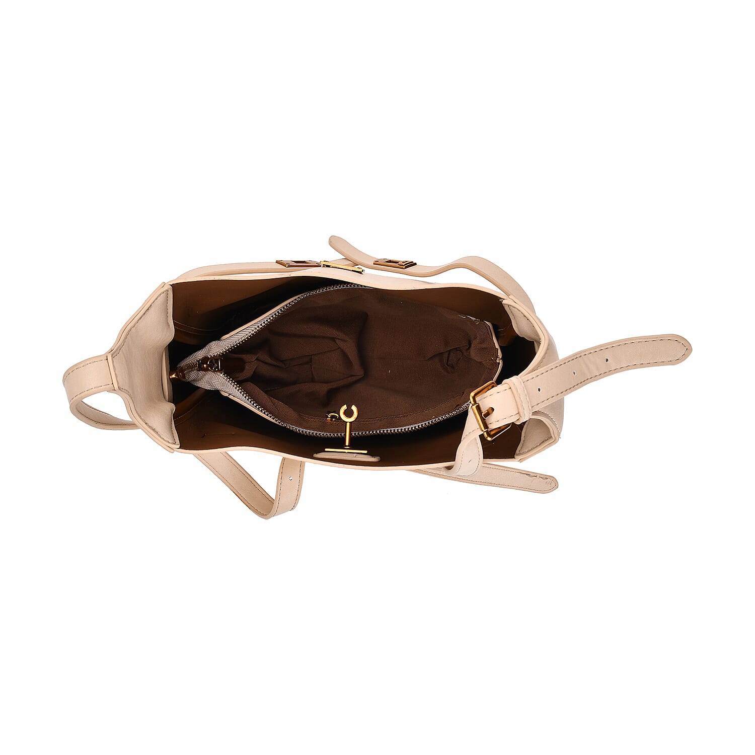 Leatherette Crossbody Bag with Detachable Small Zipper Bag - Beige