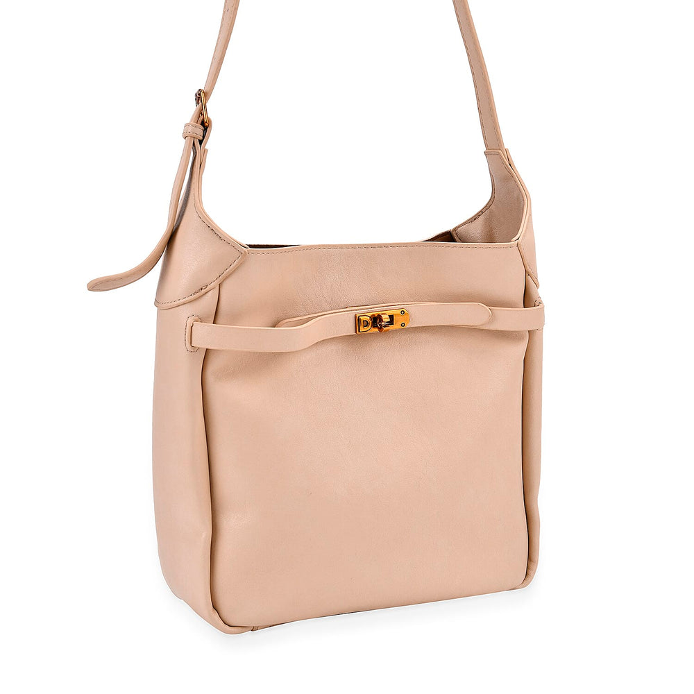 Leatherette Crossbody Bag with Detachable Small Zipper Bag - Beige