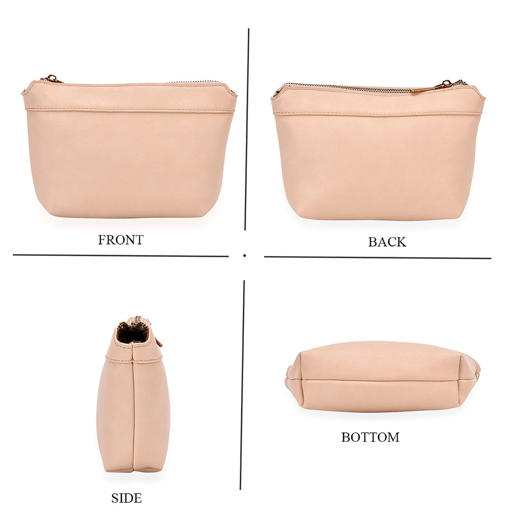 Leatherette Crossbody Bag with Detachable Small Zipper Bag - Beige
