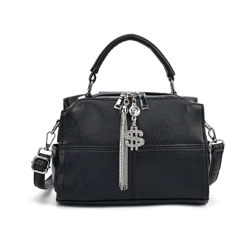 Leatherette Crossbody Bag with Tassel - Dollar Accessories - Black