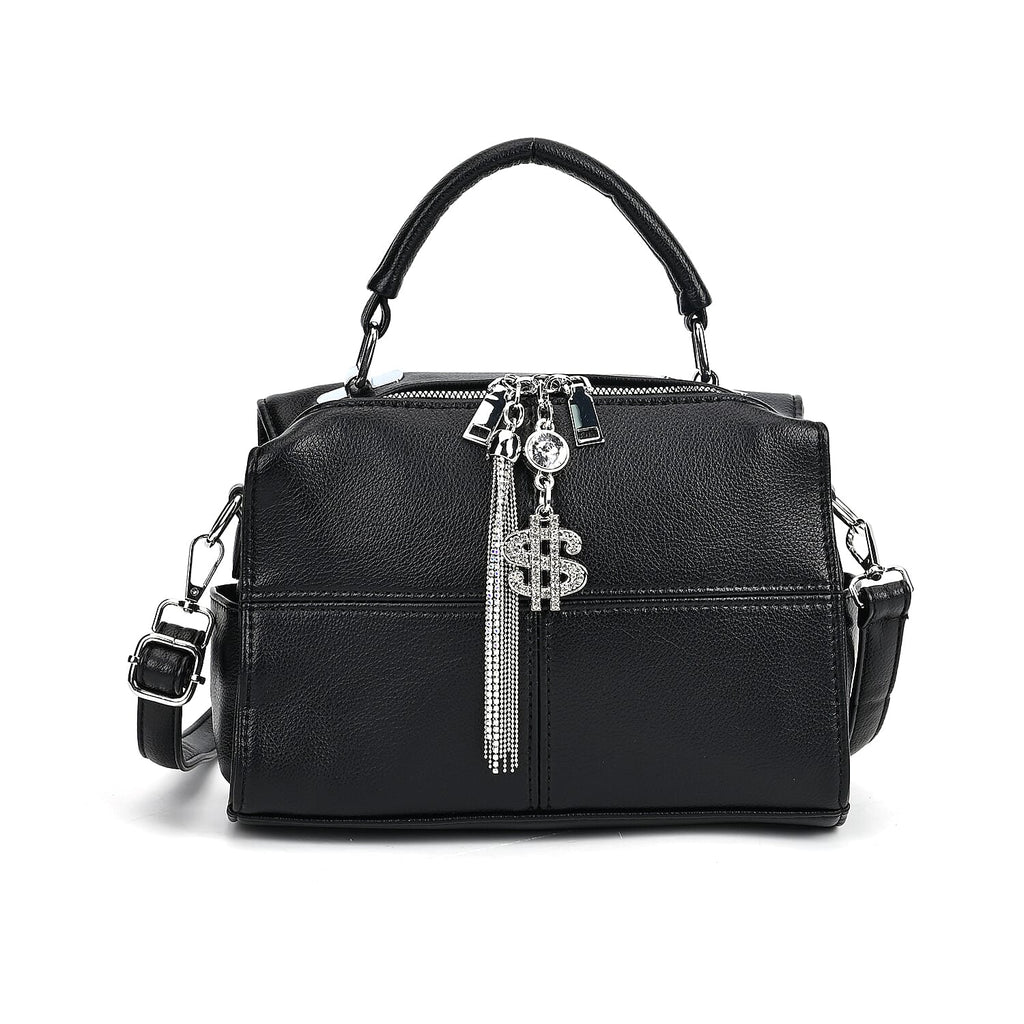 Leatherette Crossbody Bag with Tassel - Dollar Accessories - Black