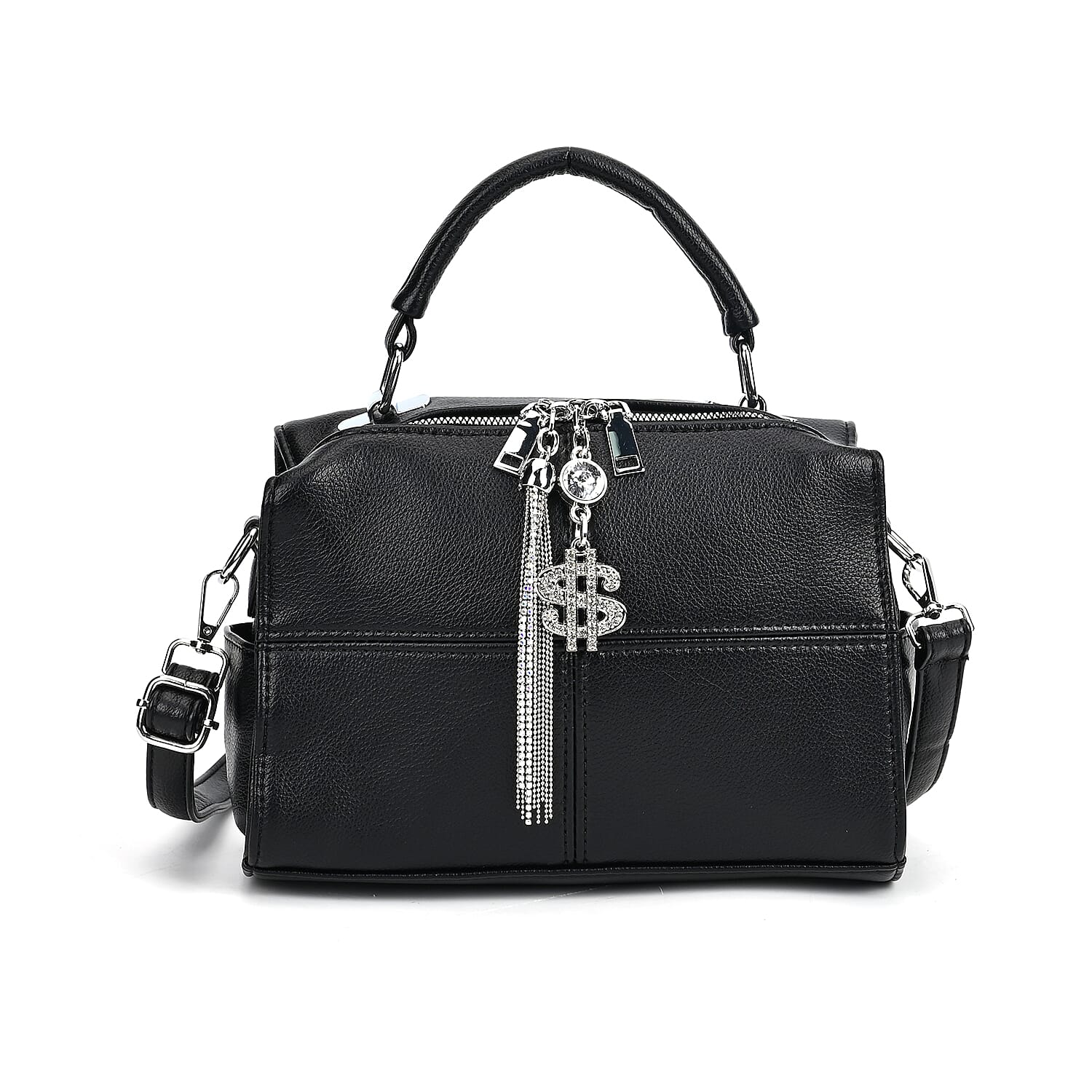 Leatherette Crossbody Bag with Tassel - Dollar Accessories - Black