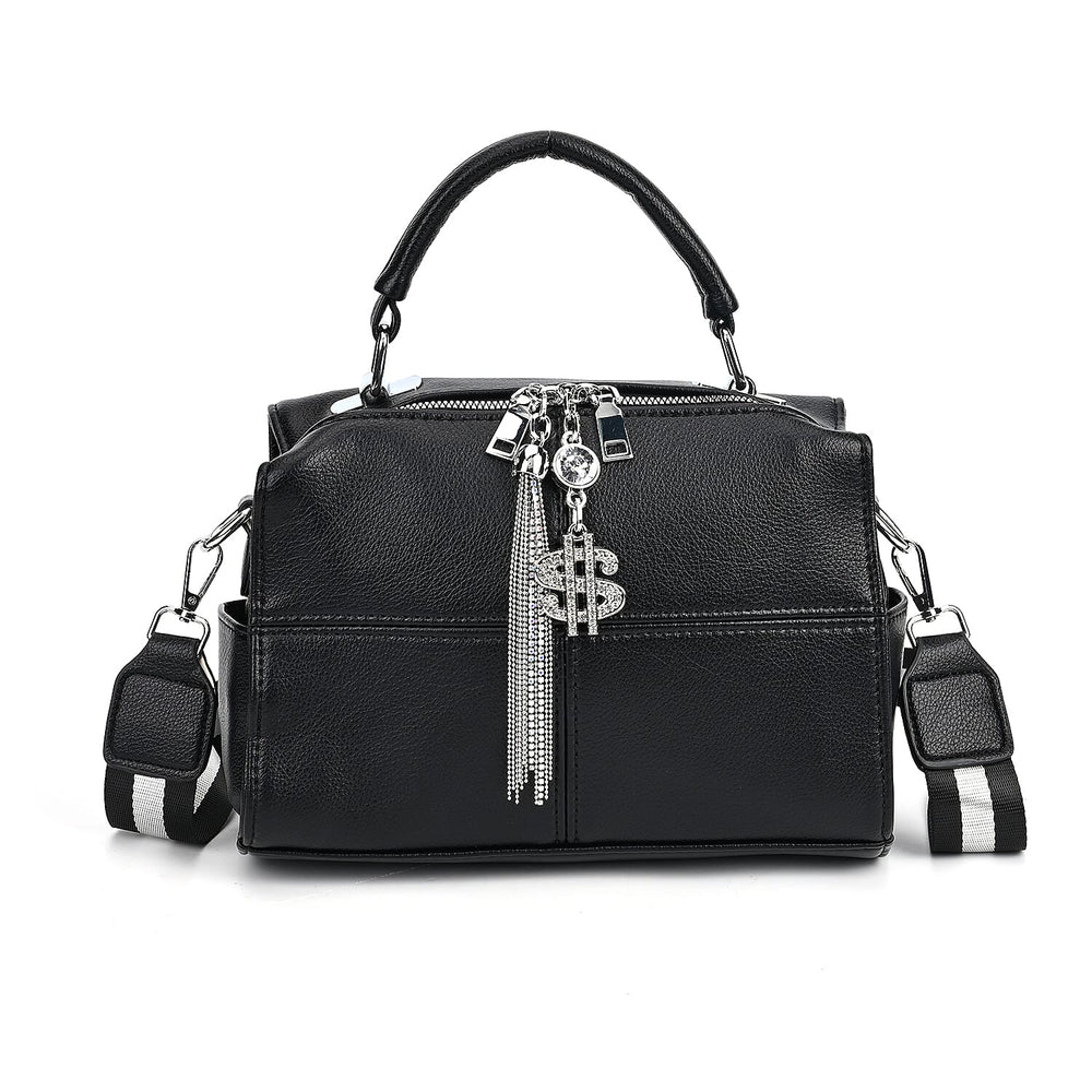 Leatherette Crossbody Bag with Tassel - Dollar Accessories - Black