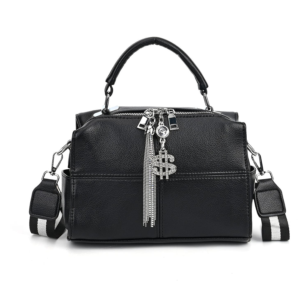 Leatherette Crossbody Bag with Tassel - Dollar Accessories - Black