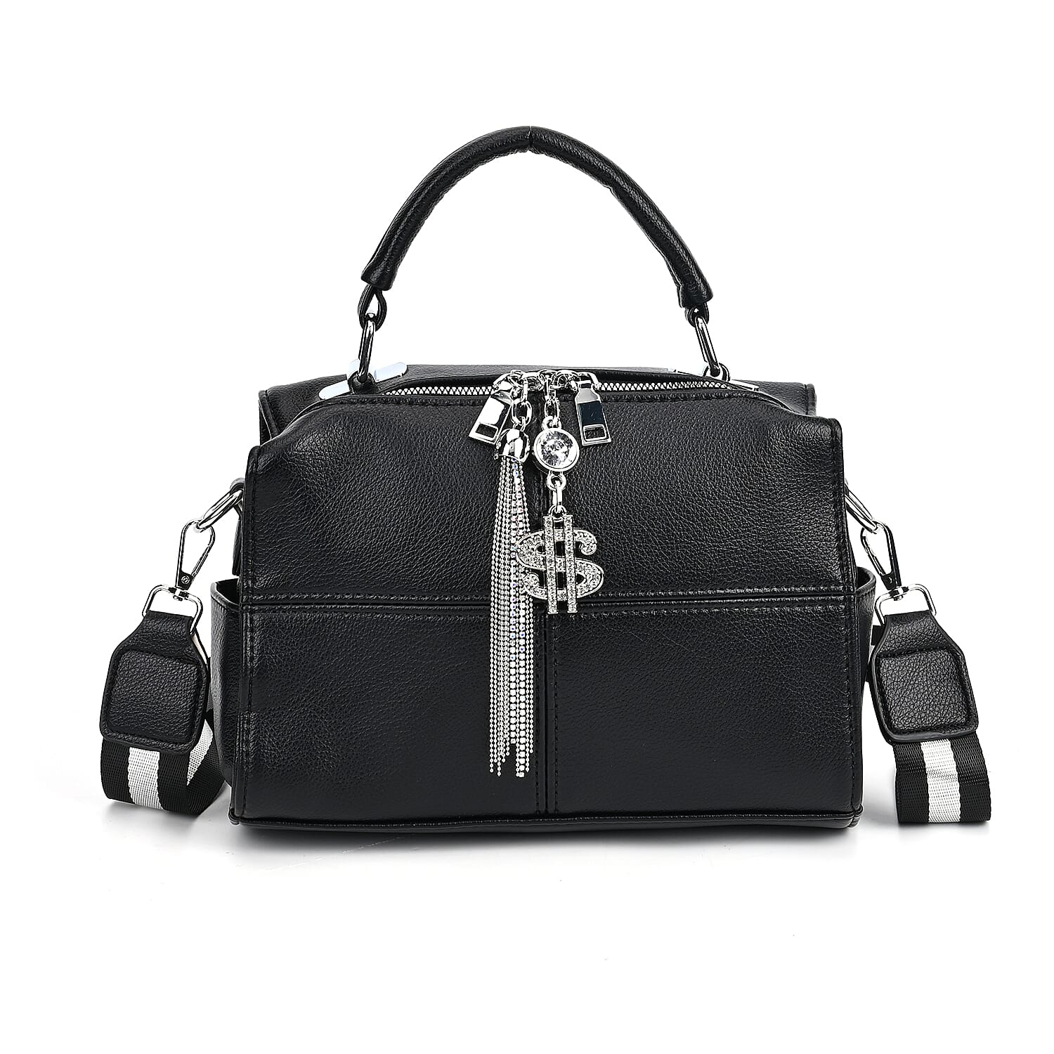 Leatherette Crossbody Bag with Tassel - Dollar Accessories - Black