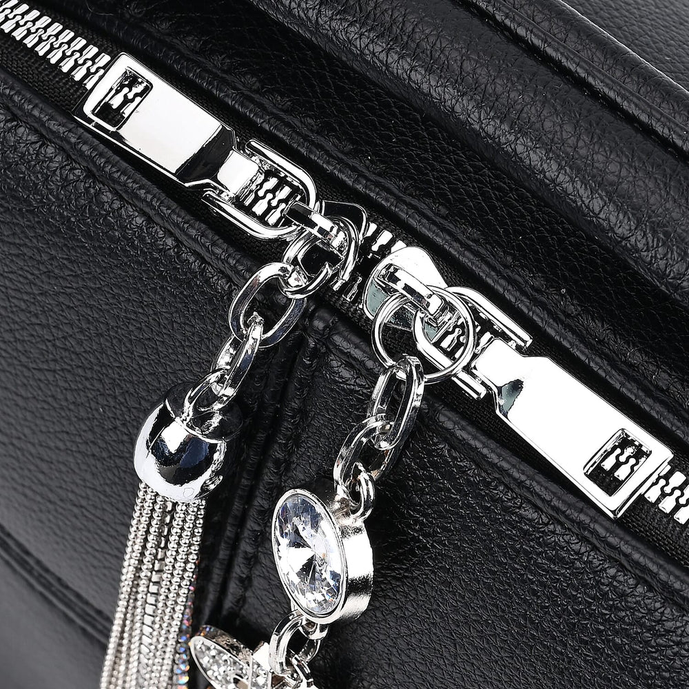 Leatherette Crossbody Bag with Tassel - Dollar Accessories - Black