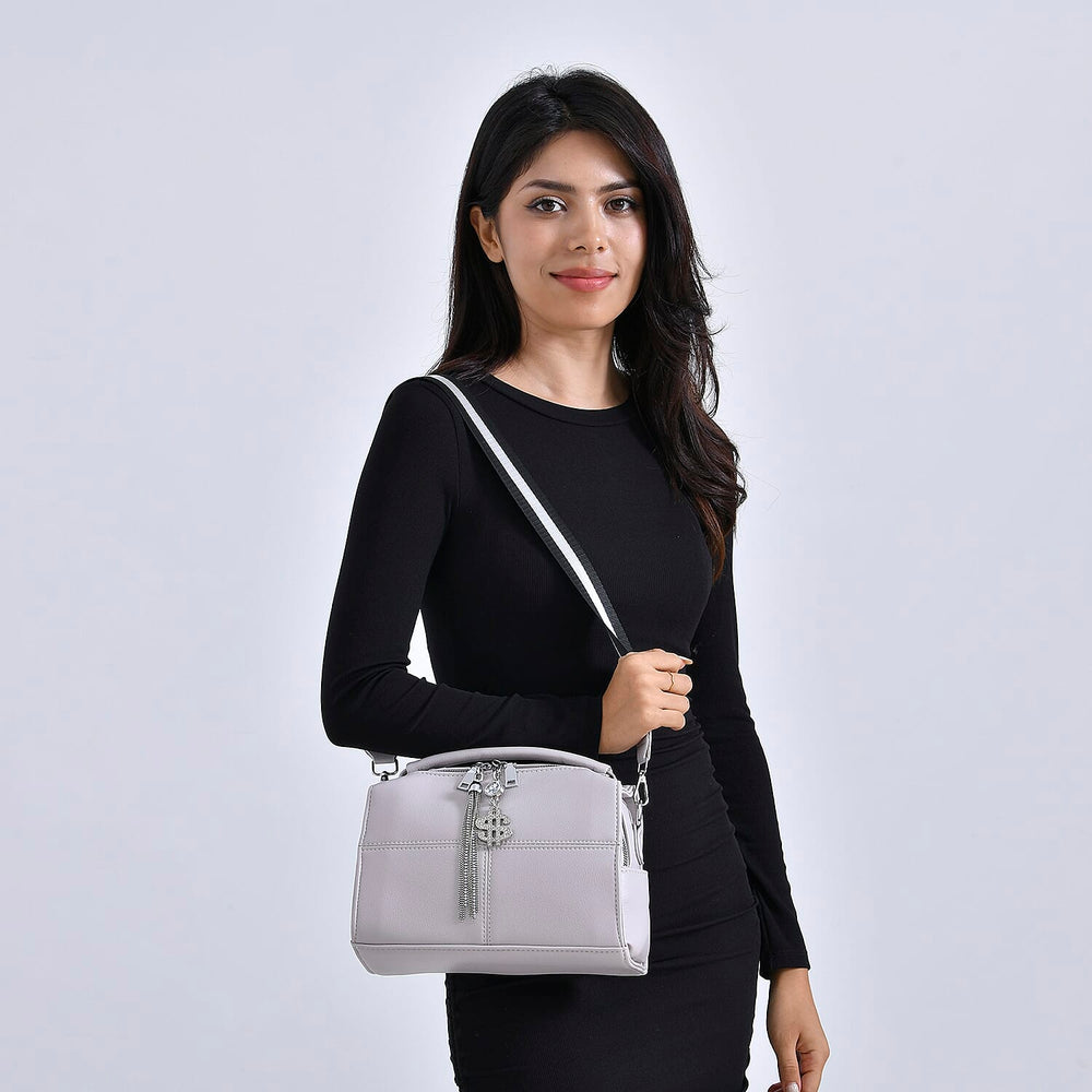 PU Patterned Crossbody Bag (Size 25x13x18 cm) - Grey & Black