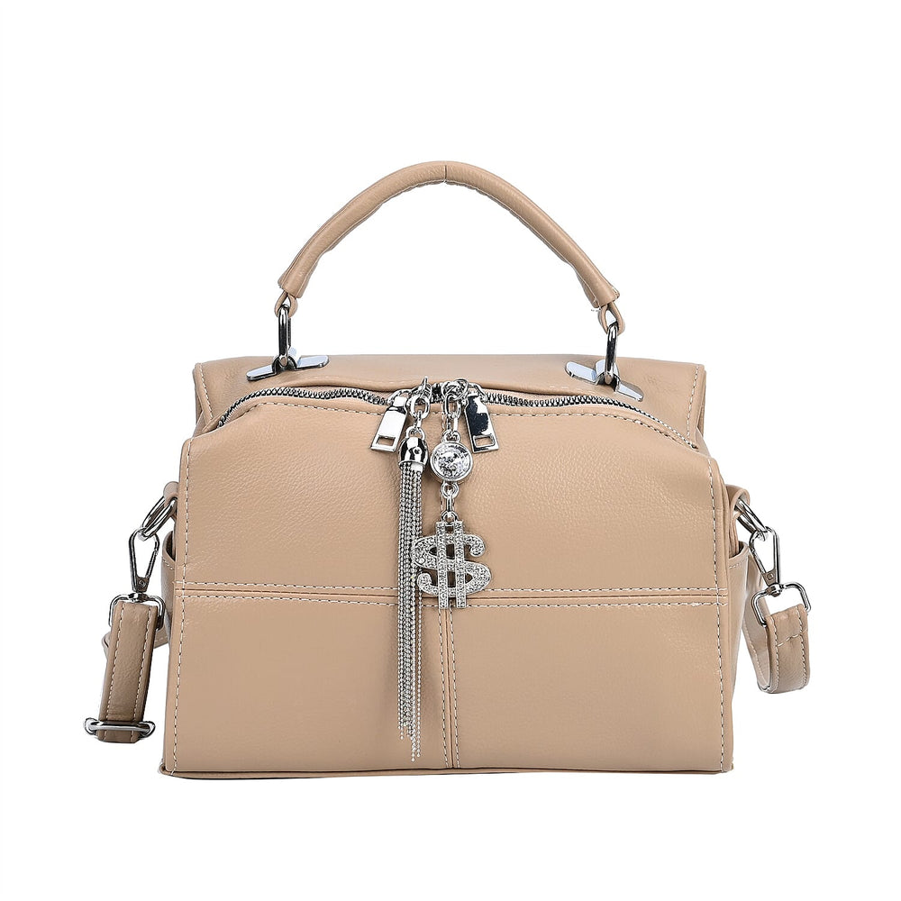 Leatherette Crossbody Bag with Tassel - Dollar Accessories - Khaki