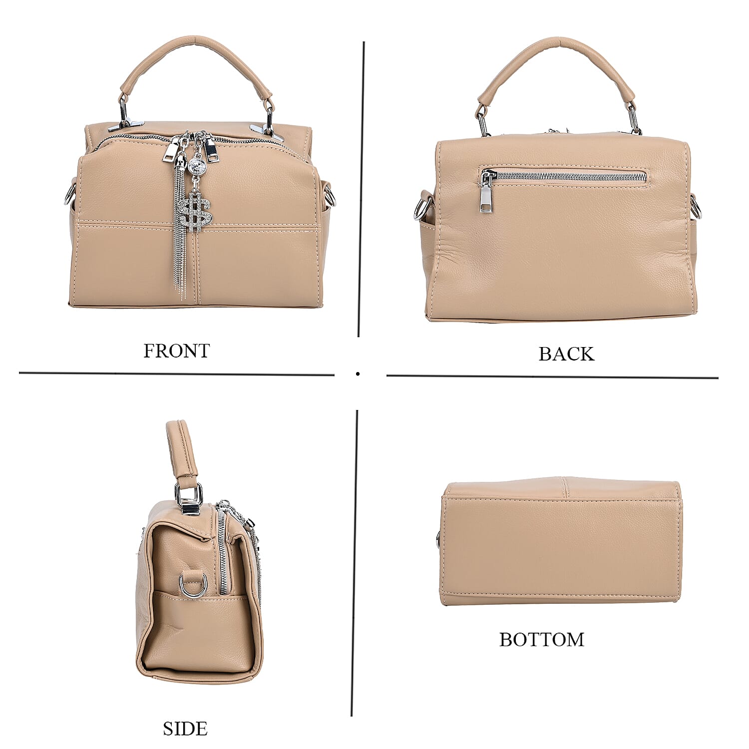 Leatherette Crossbody Bag with Tassel - Dollar Accessories - Khaki