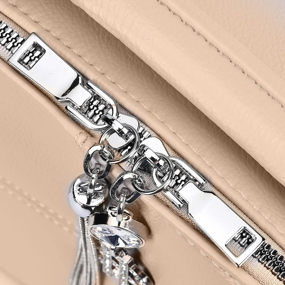Leatherette Crossbody Bag with Tassel - Dollar Accessories - Khaki
