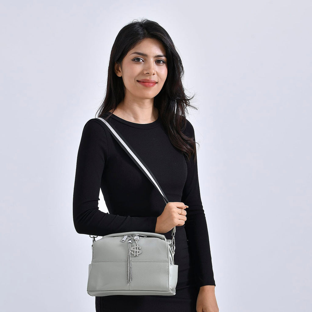 Leatherette Crossbody Bag with Tassel - Dollar Accessories - Olive