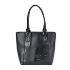 Leatherette Leaf Pattern Tote Bag with Card Holder - Black