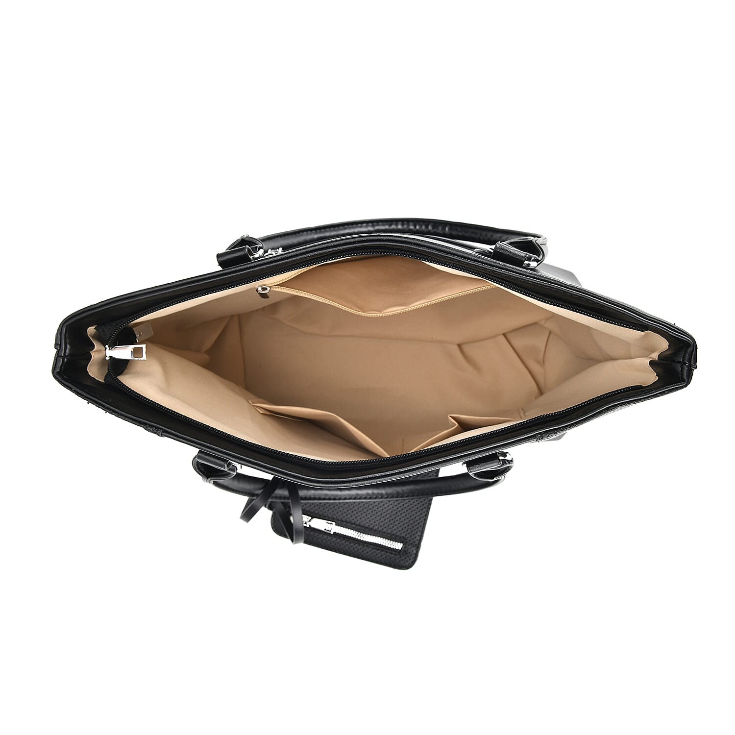Leatherette Leaf Pattern Tote Bag with Card Holder - Black