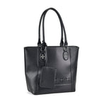Leatherette Leaf Pattern Tote Bag with Card Holder - Black