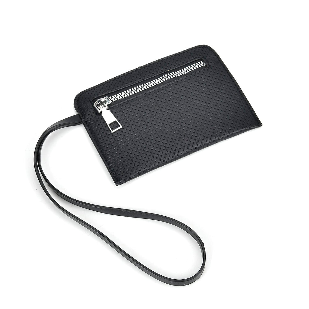 Leatherette Leaf Pattern Tote Bag with Card Holder - Black