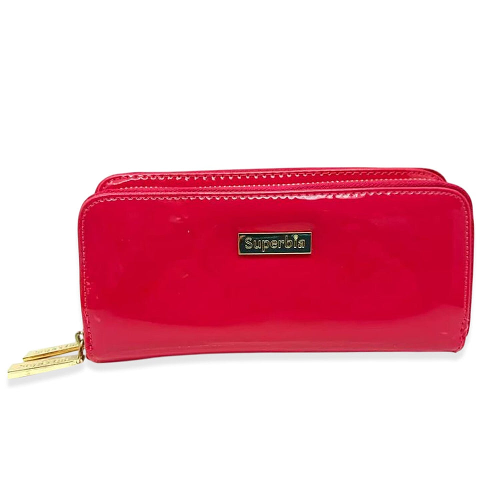 Leatherette Long Purse Card Holder with Gift Box Wallet - Hot Pink