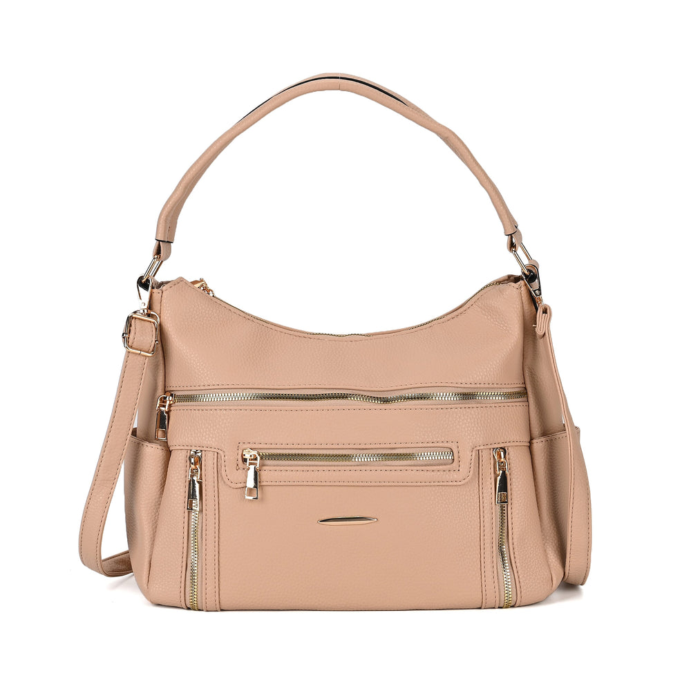Leatherette Multipocket Crossbody Bag - Apricot