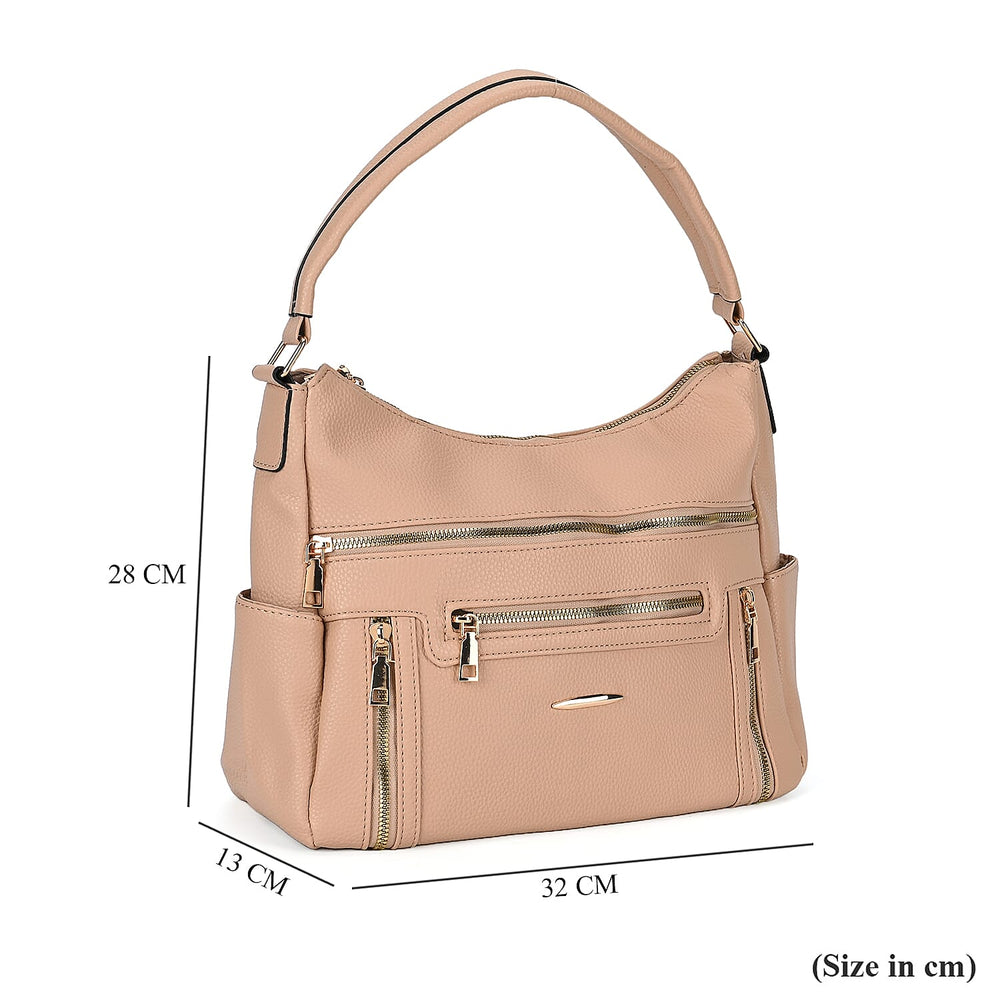 Leatherette Multipocket Crossbody Bag - Apricot