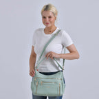 Leatherette Multipocket Crossbody Bag - Olive