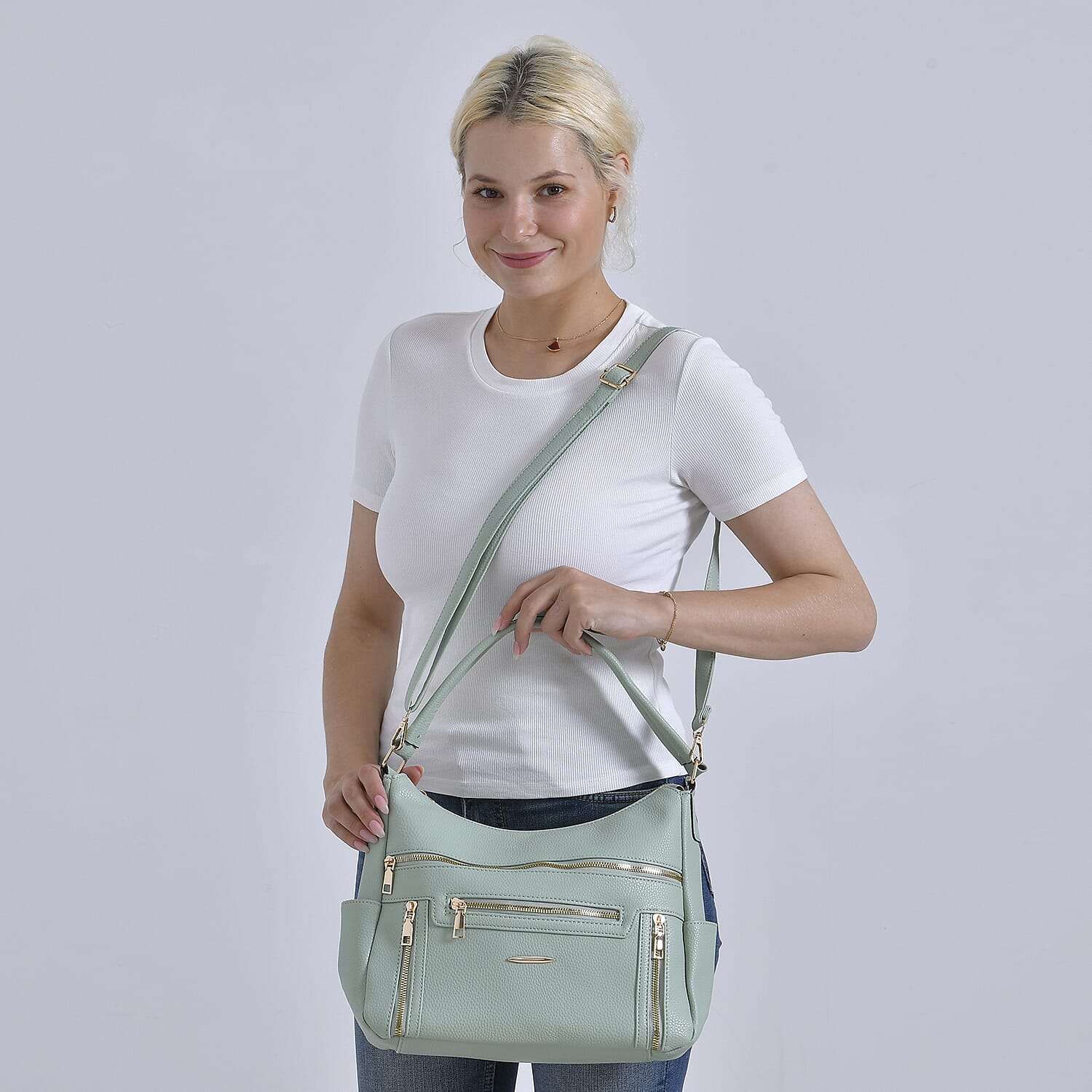 Leatherette Multipocket Crossbody Bag - Olive