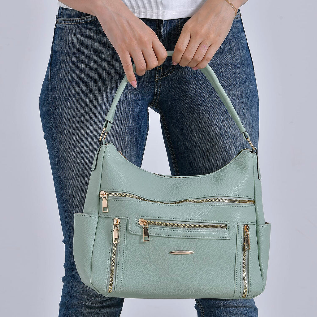 Leatherette Multipocket Crossbody Bag - Olive
