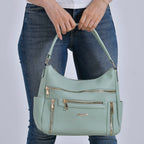 Leatherette Multipocket Crossbody Bag - Olive