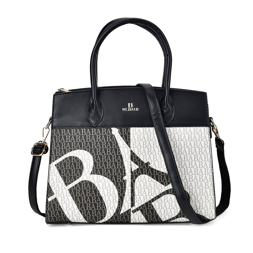 Leatherette Printed Crossbody Bag with Shoulder Strap - Handle Drop - Black