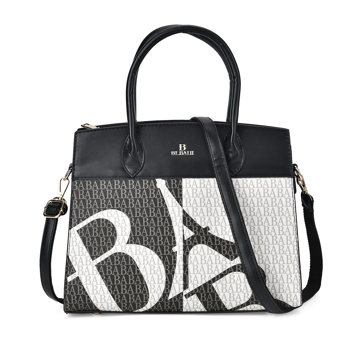 Leatherette Printed Crossbody Bag with Shoulder Strap - Handle Drop - Black