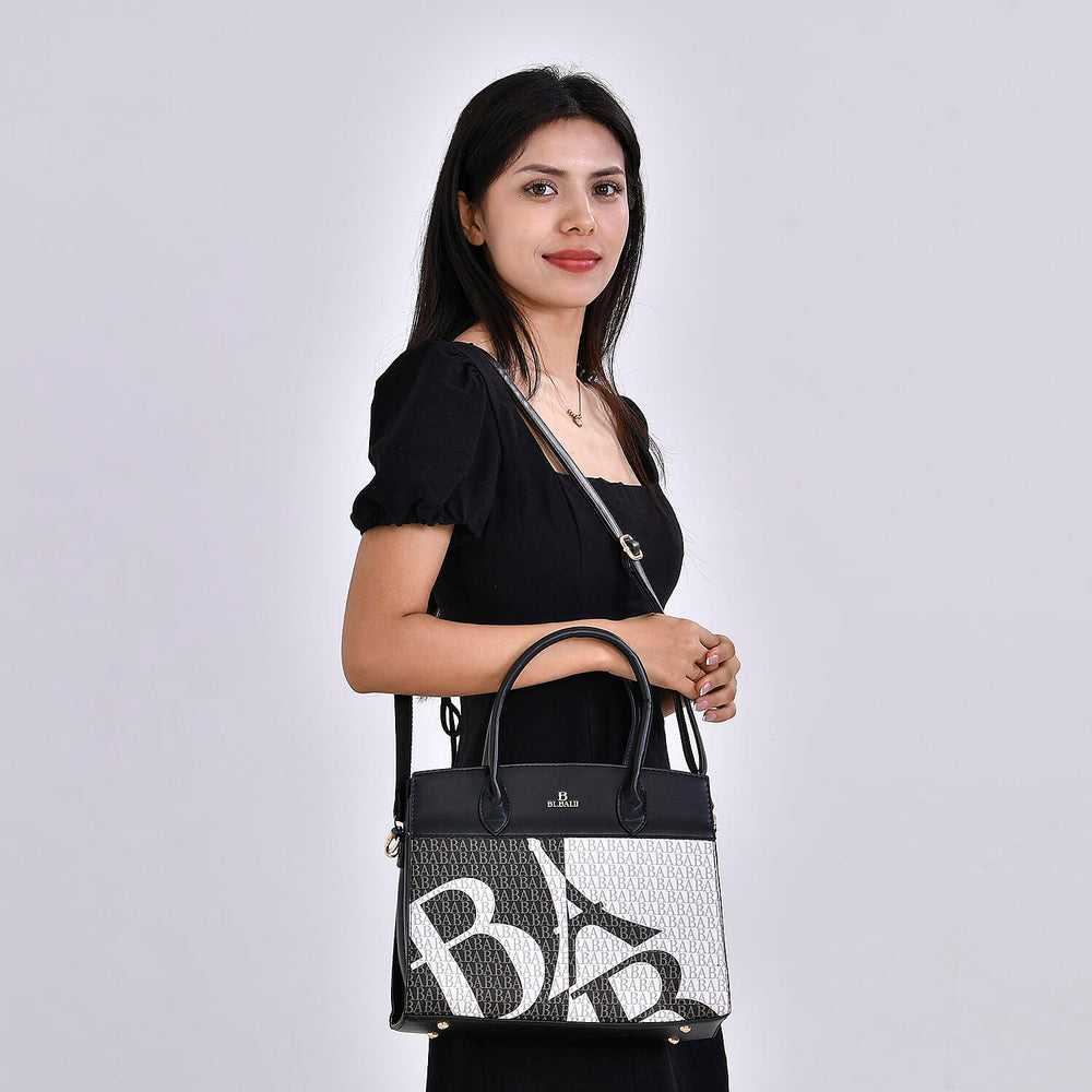 Leatherette Printed Crossbody Bag with Shoulder Strap - Handle Drop - Black